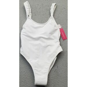 Xhilaration Swimsuit Womens Small White Ribbed Ruffle Shoulder Adjustable Straps